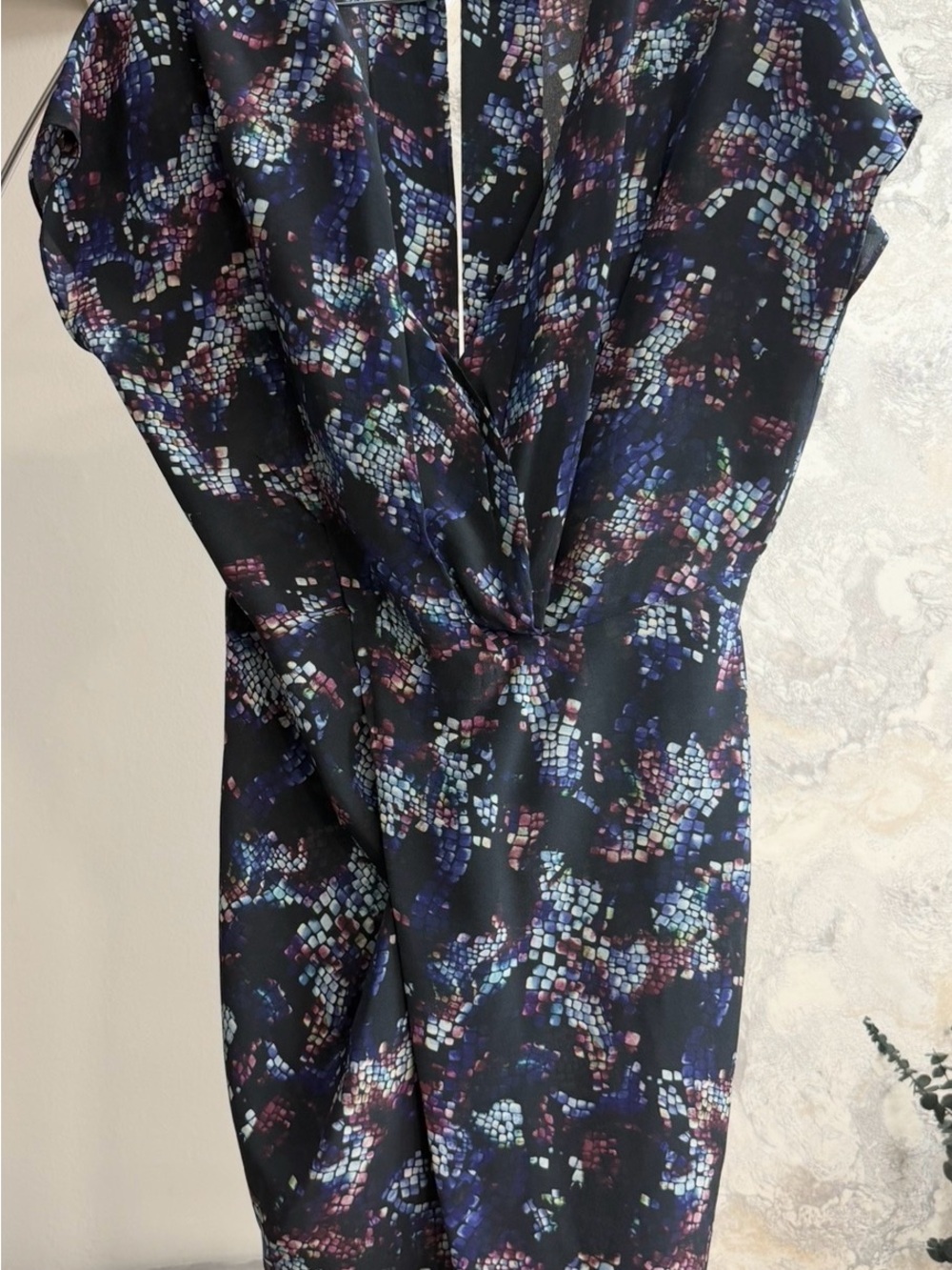 SALONI Black Midi Dress with Multicolor Mosaic Print